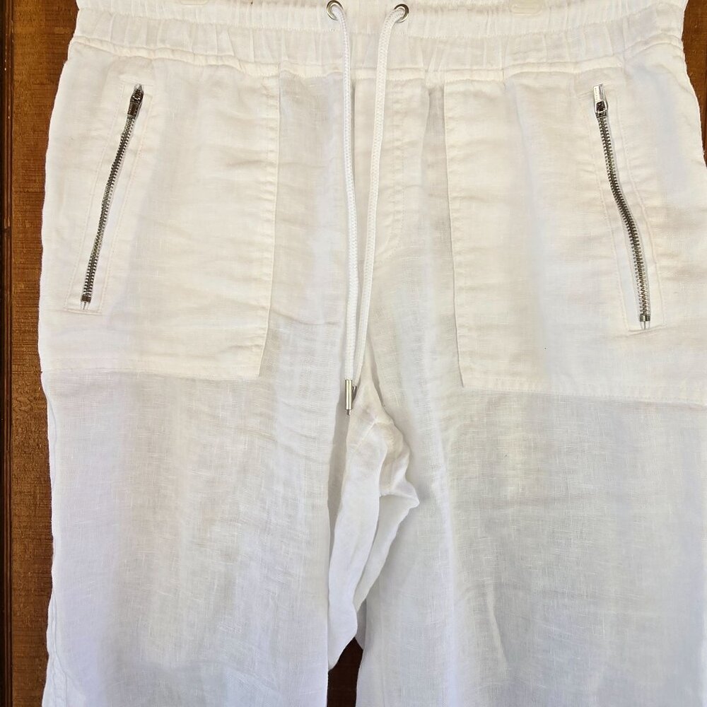 Athleta Womens White Linen Joggers With Zipper Pockets & Elastic Waist Size 8 - Picture 5 of 9